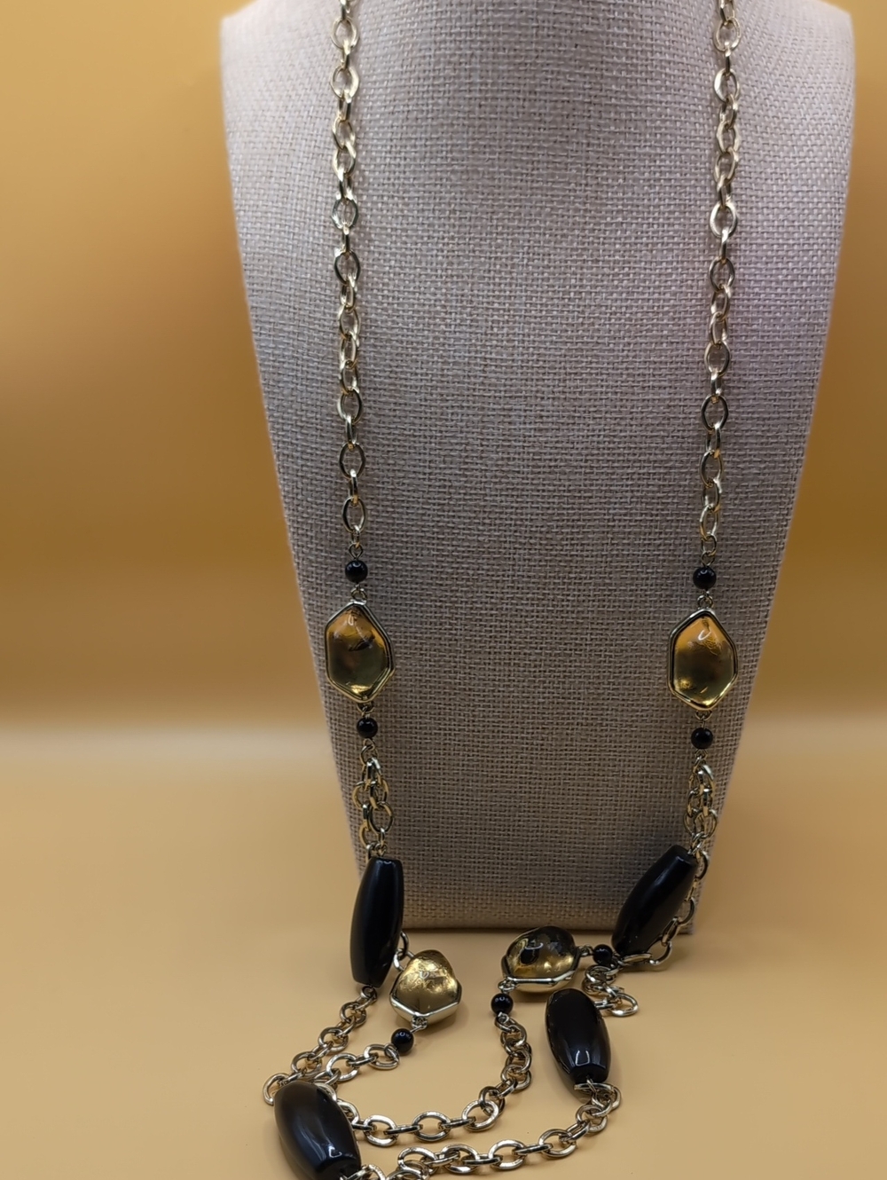 Vintage Chico's Gold and Black Long Statement Necklace